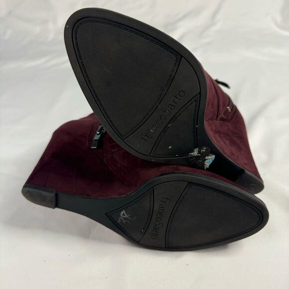 Franco Sarto Lennon Red Wine Faux Suede Lace-up Wedge Ankle Booties Size 10 M - Picture 7 of 9